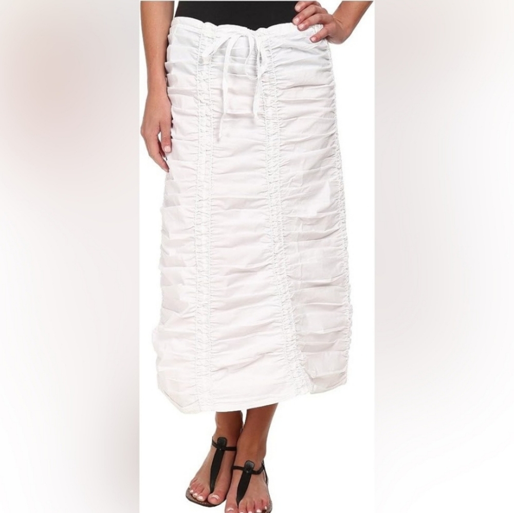 XCVI Stretch Poplin Double Shirred Panel Skirt Ivory